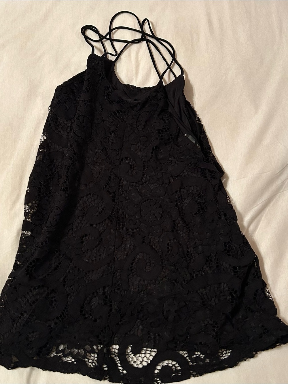 Millau Black Lace Strappy Halter Dress